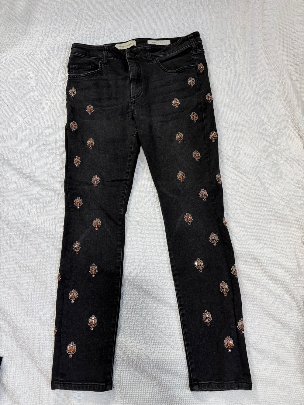 Pilcro and the Letterpress Black Skinny Jeans with Motif Embroidery